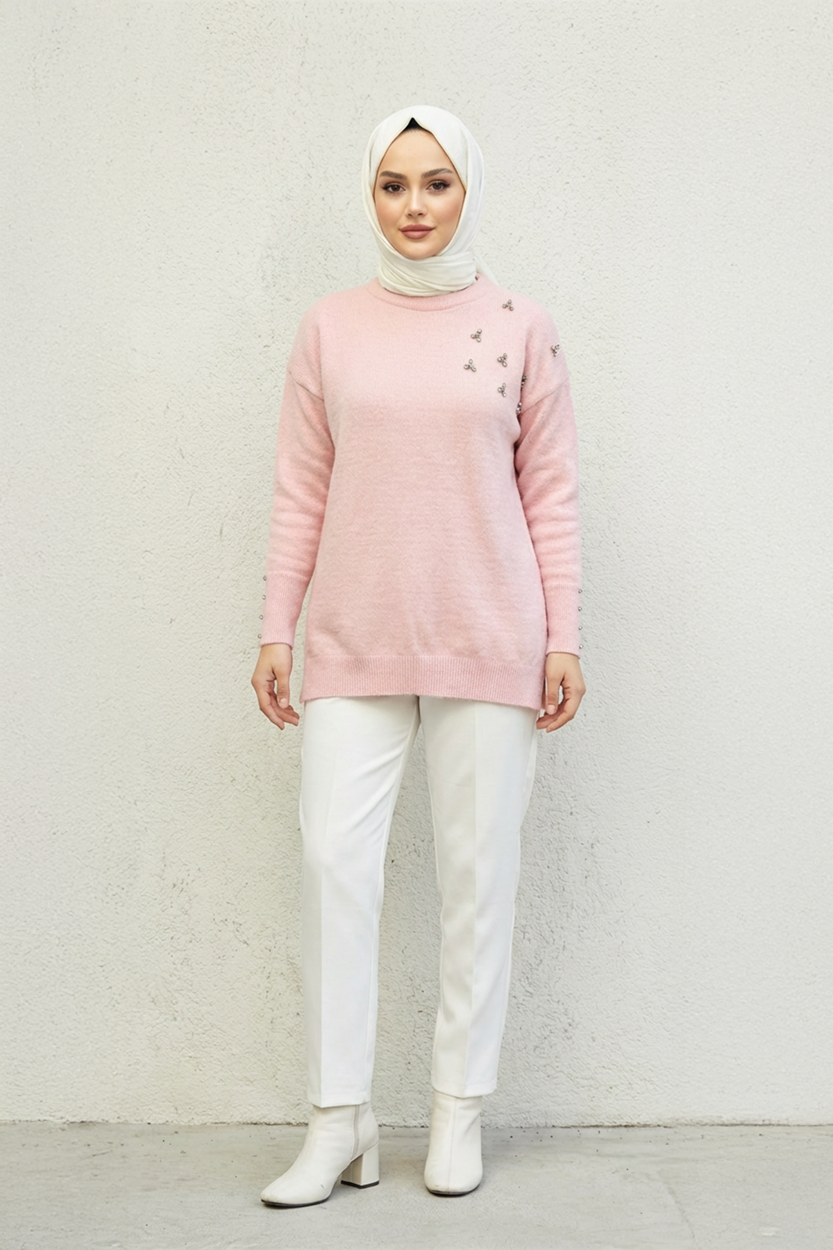 Taş İşlemeli Kazak Pembe