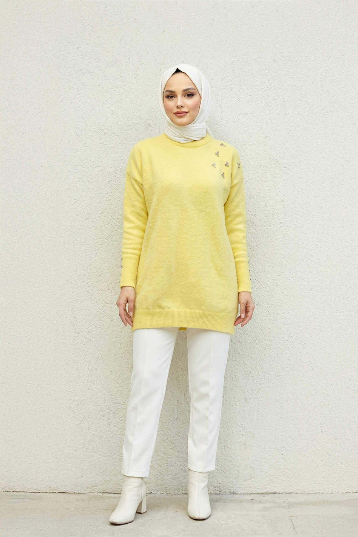 Taş İşlemeli Kazak Sarı