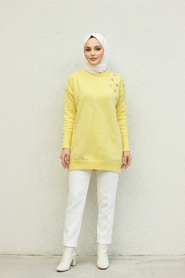 Taş İşlemeli Kazak Sarı