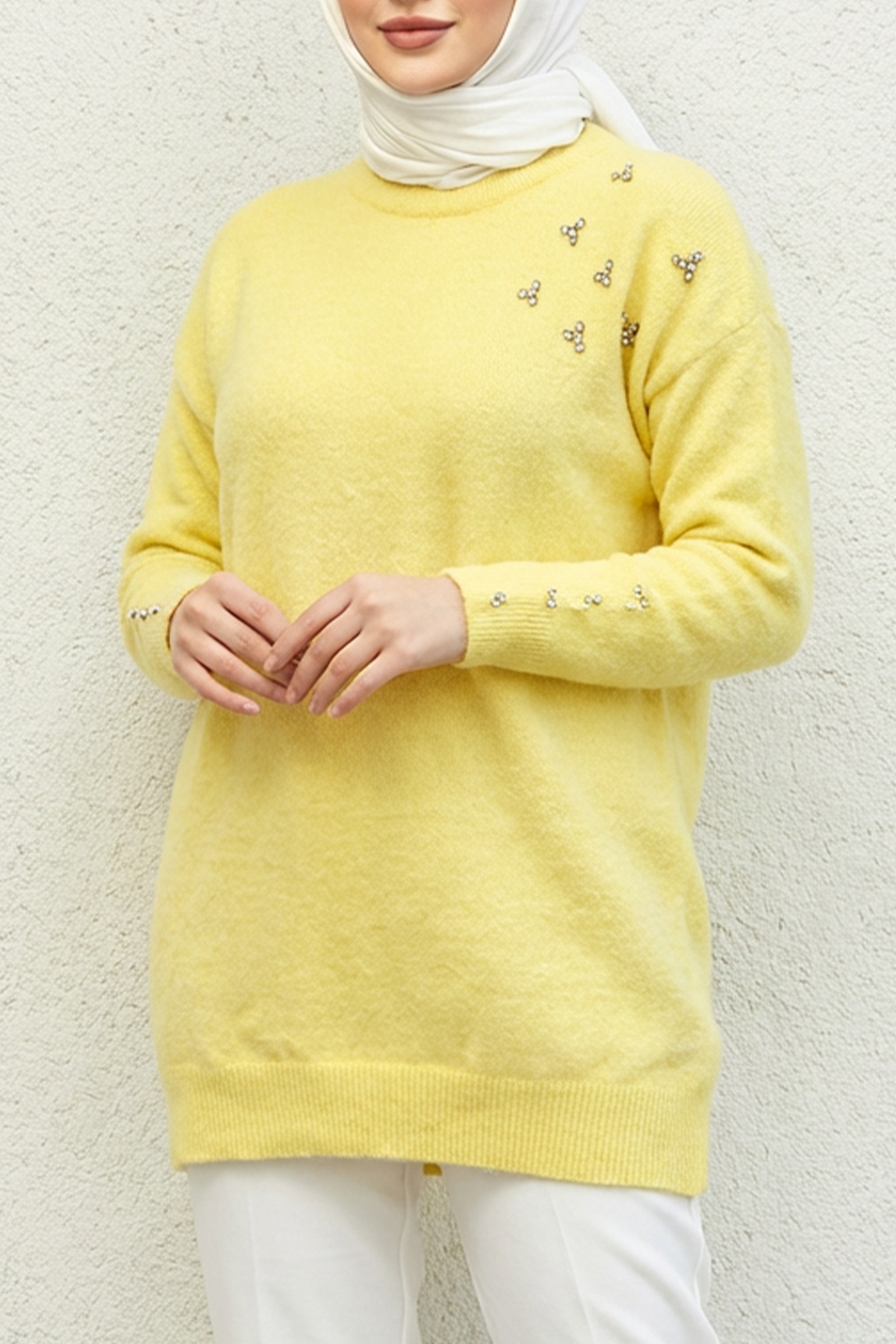 Taş İşlemeli Kazak Sarı