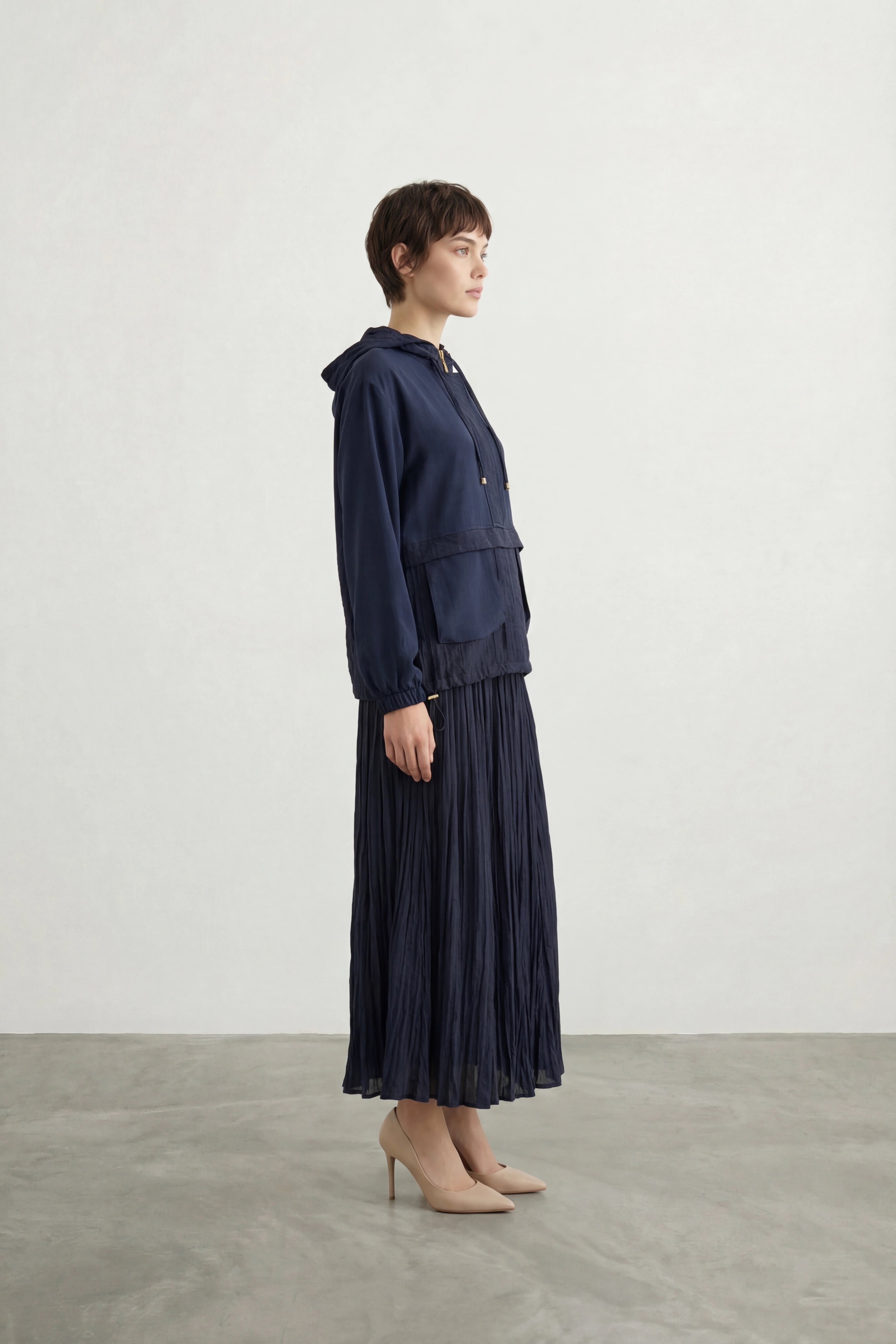 Torba Cepli Kapüşonlu Etekli Takım Lacivert