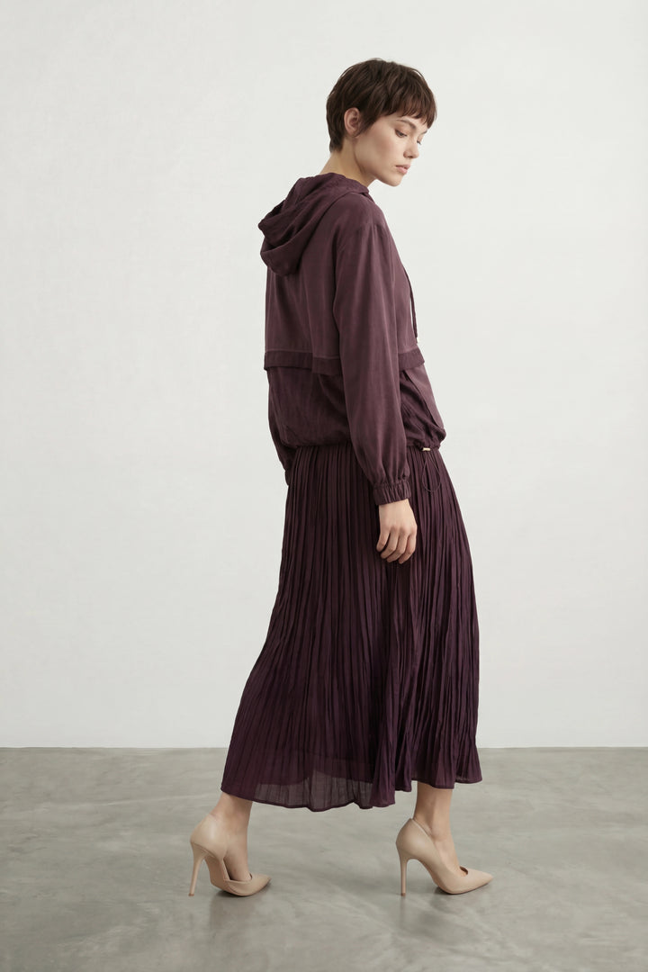 Torba Cepli Kapüşonlu Etekli Takım Mürdüm