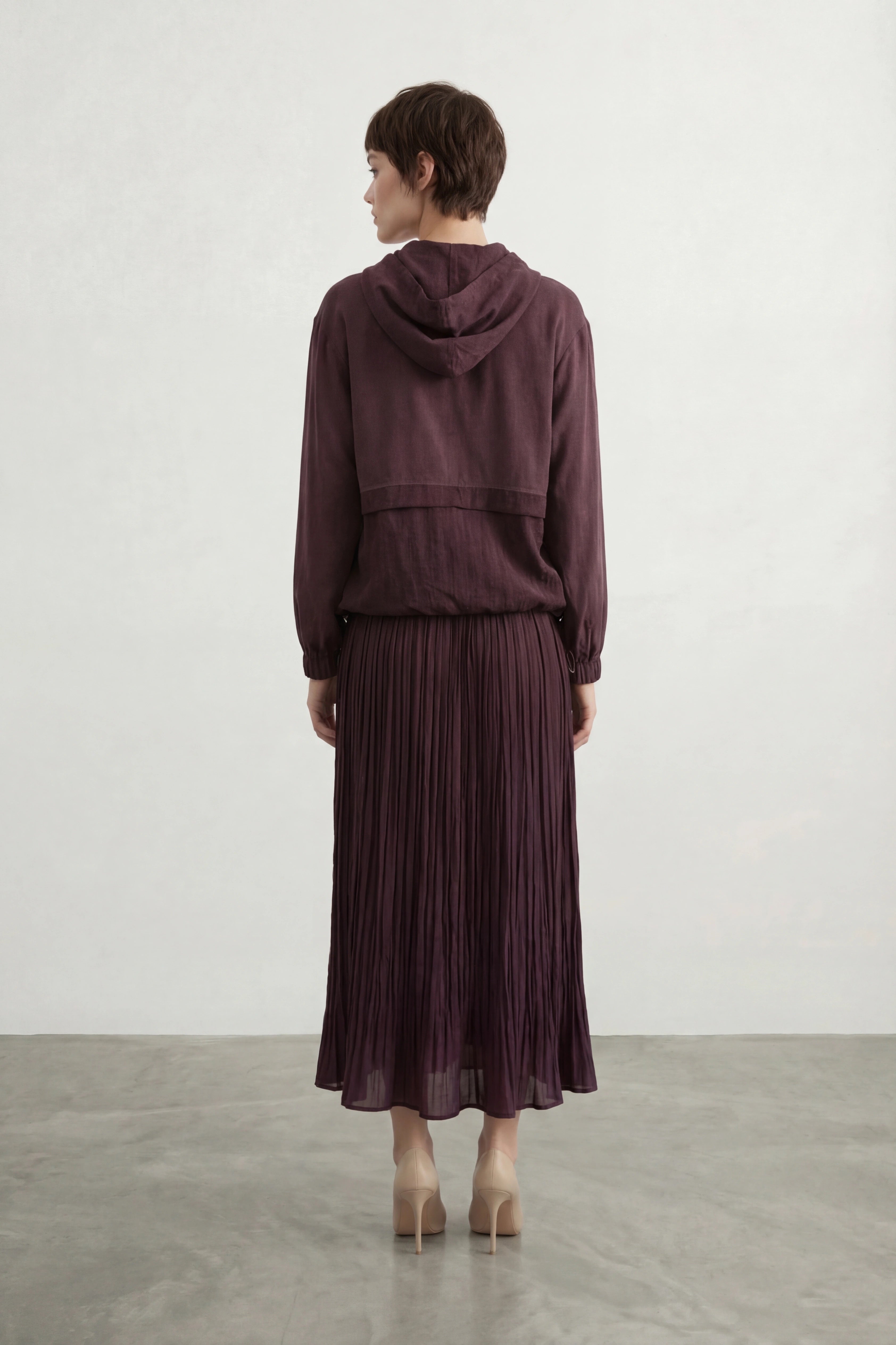 Torba Cepli Kapüşonlu Etekli Takım Mürdüm