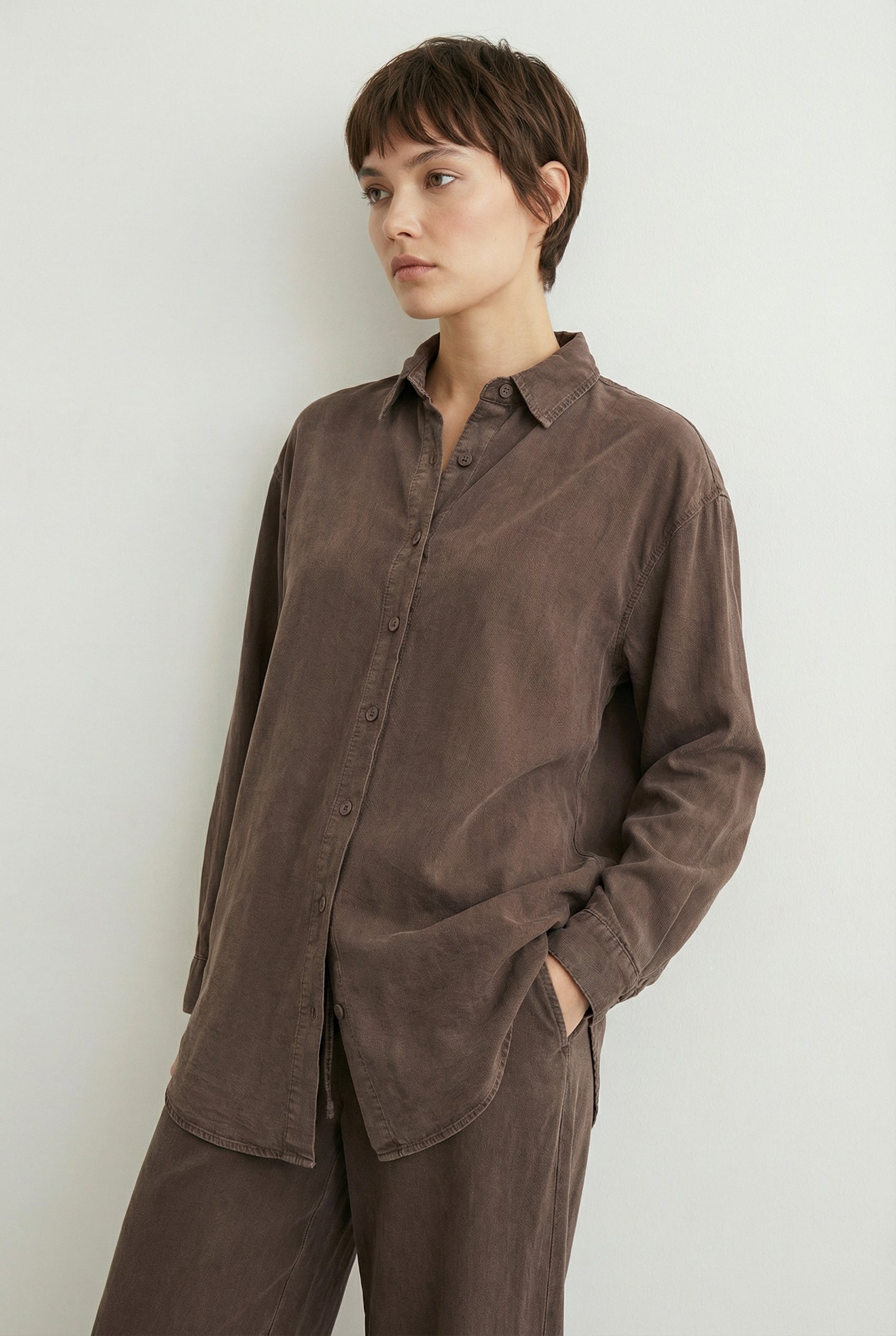 Tensel Kumaş Gömlek Kahverengi