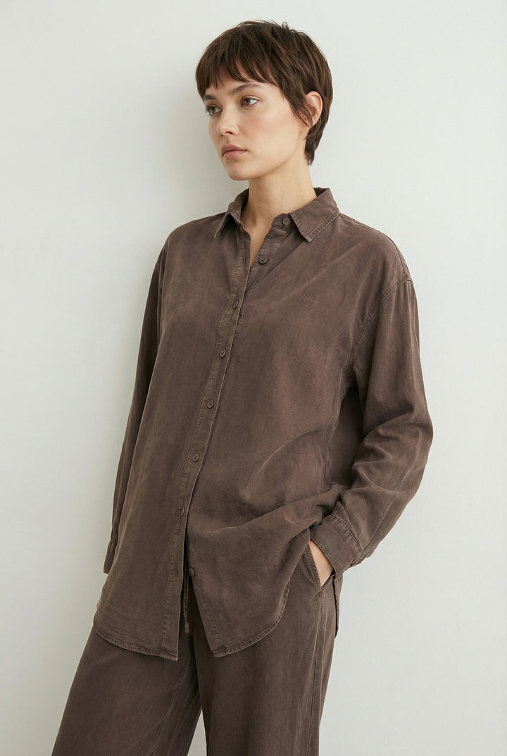 Tensel Kumaş Gömlek Kahverengi