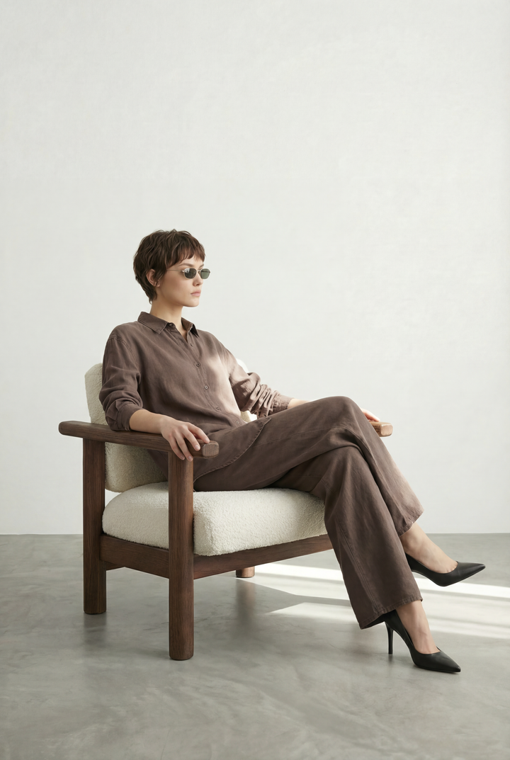 Tensel Kumaş Bol Paça Pantalon Kahverengi