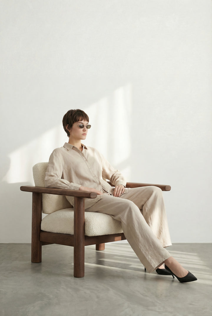 Tensel Kumaş Bol Paça Pantalon Bej