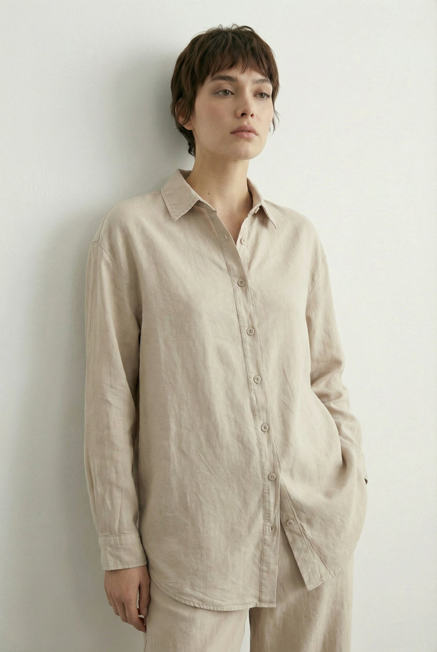 Tensel Kumaş Gömlek Bej