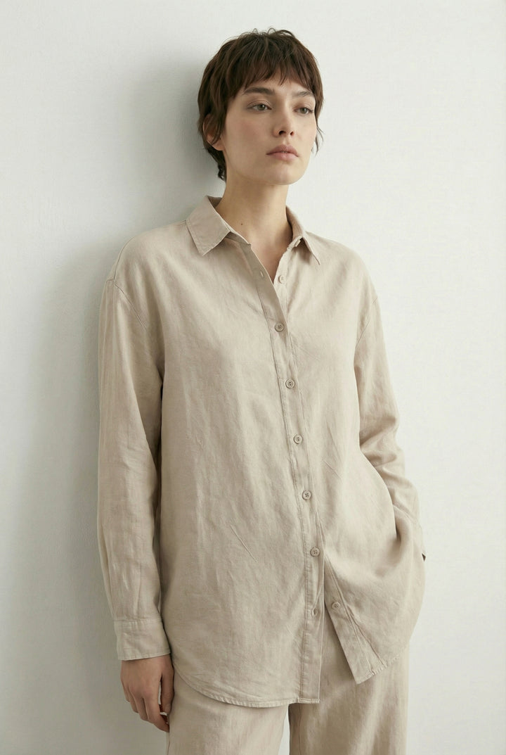 Tensel Kumaş Gömlek Bej