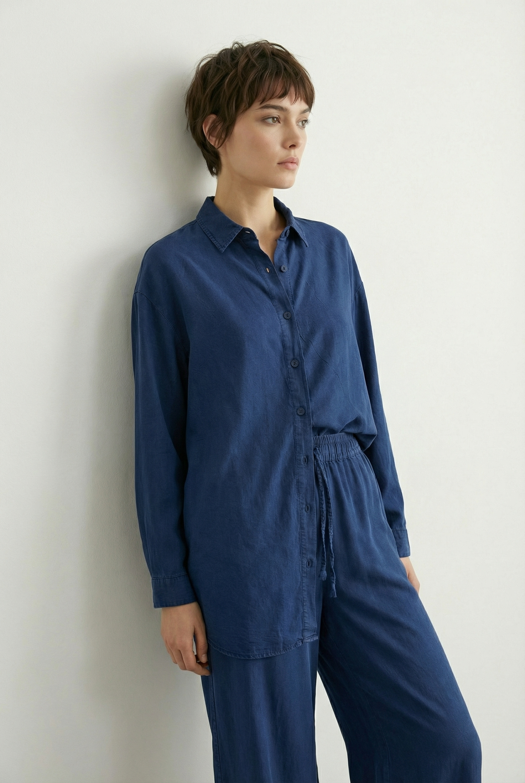 Tensel Kumaş Gömlek Lacivert