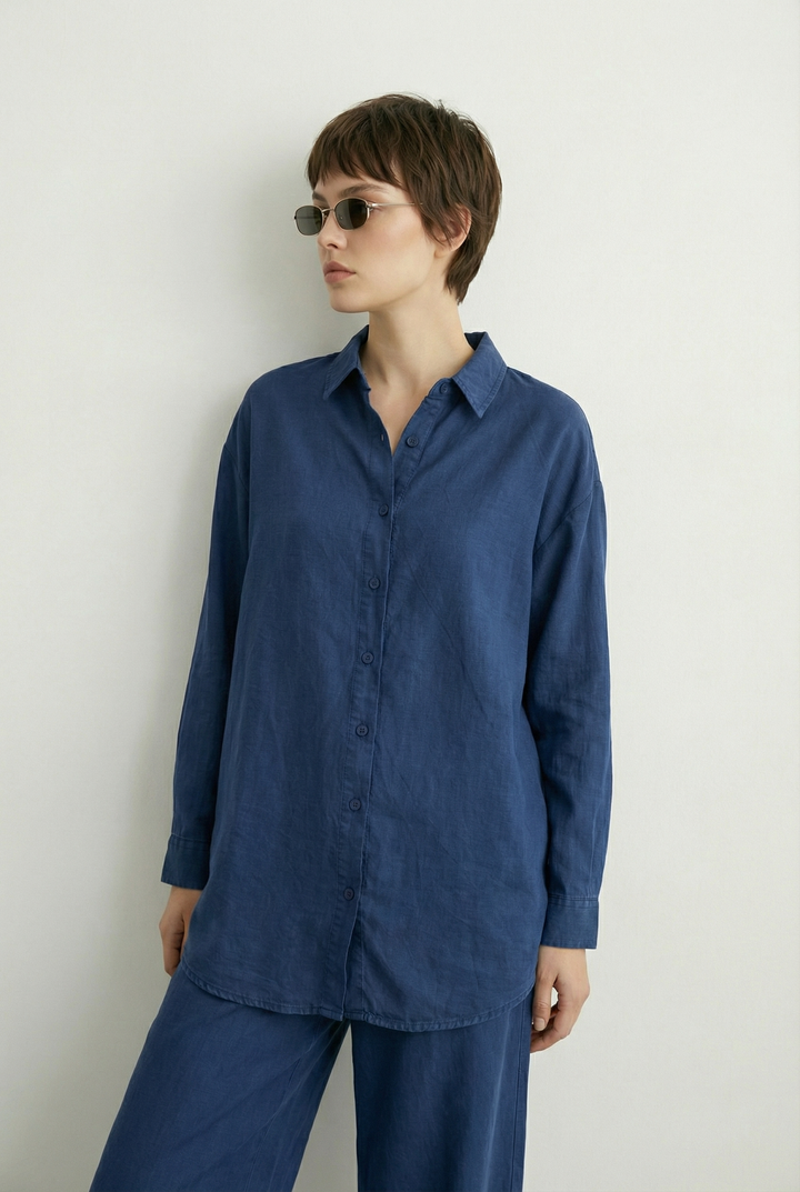 Tensel Kumaş Gömlek Lacivert