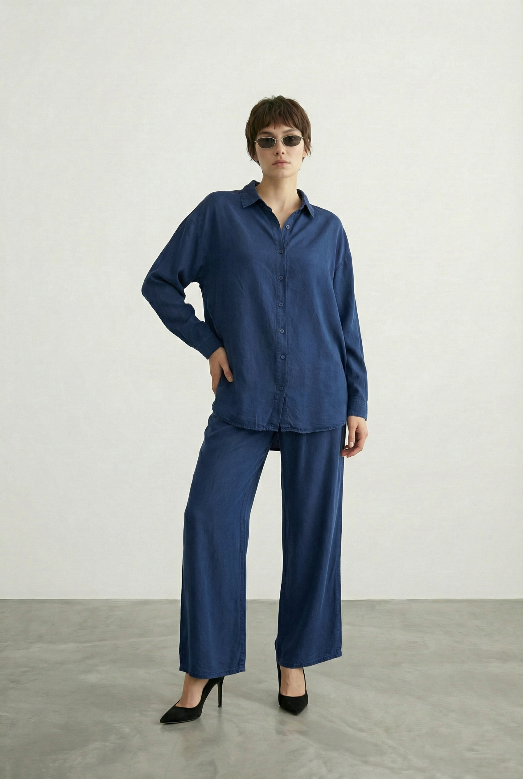 Tensel Kumaş Gömlek Lacivert