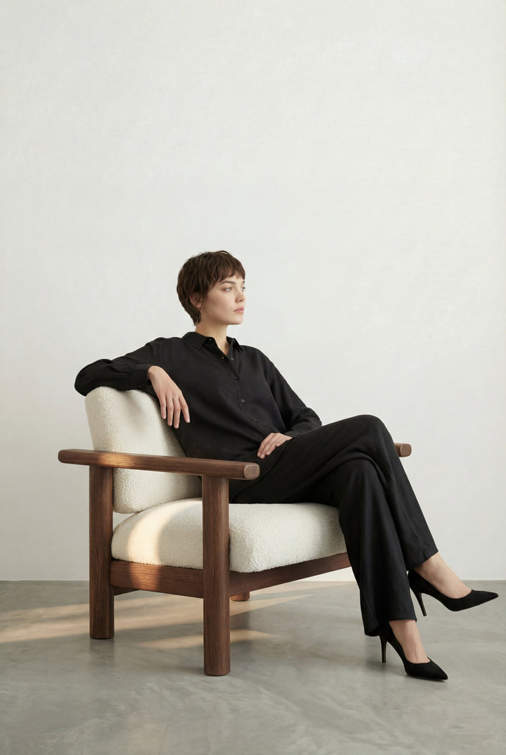 Tensel Kumaş Bol Paça Pantolon Siyah