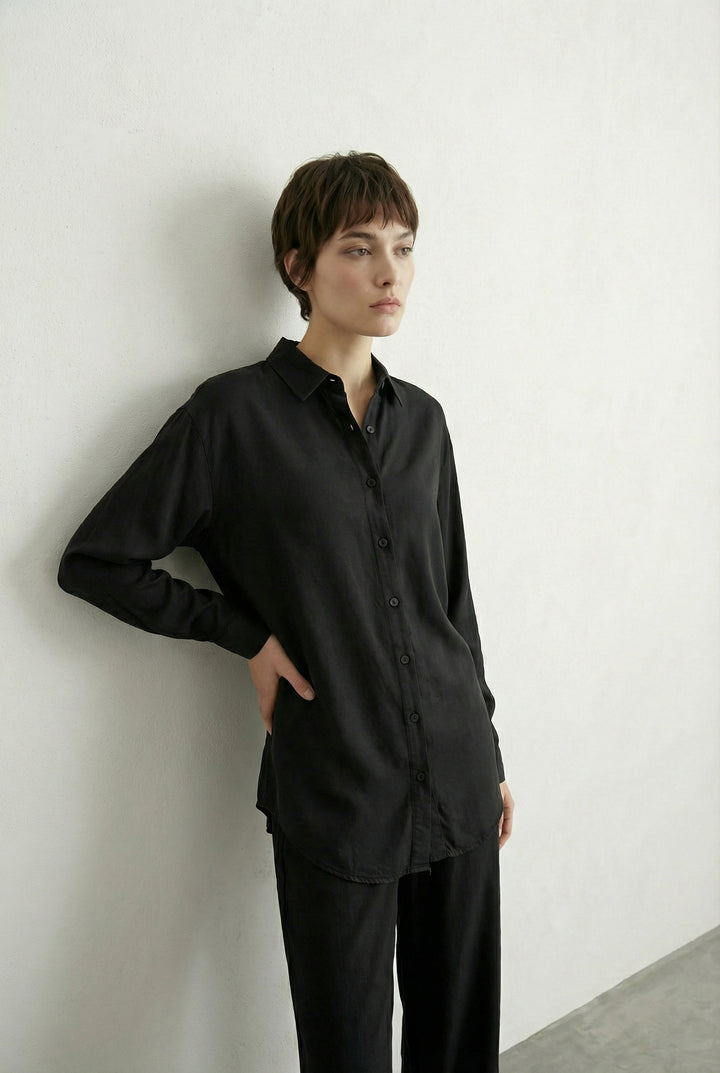 Tensel Kumaş Gömlek Siyah