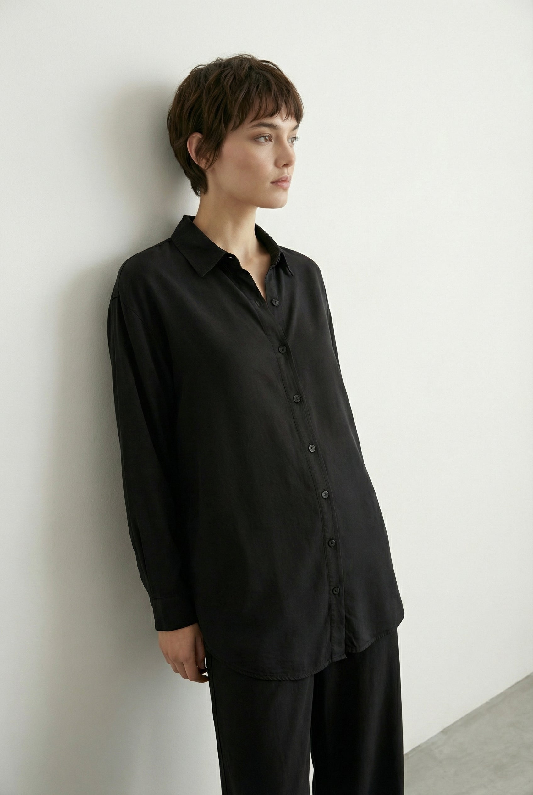 Tensel Kumaş Gömlek Siyah