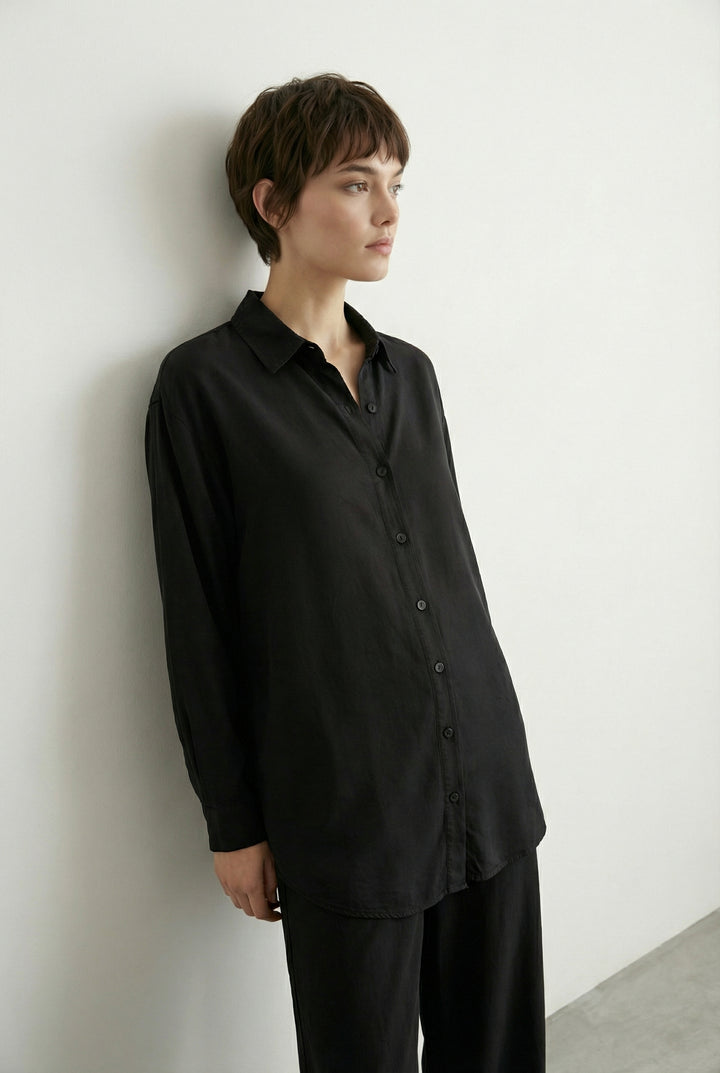 Tensel Kumaş Gömlek Siyah