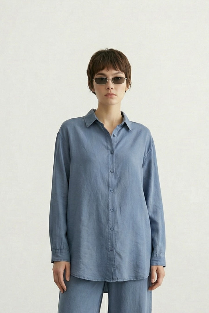 Tensel Kumaş Gömlek İndigo