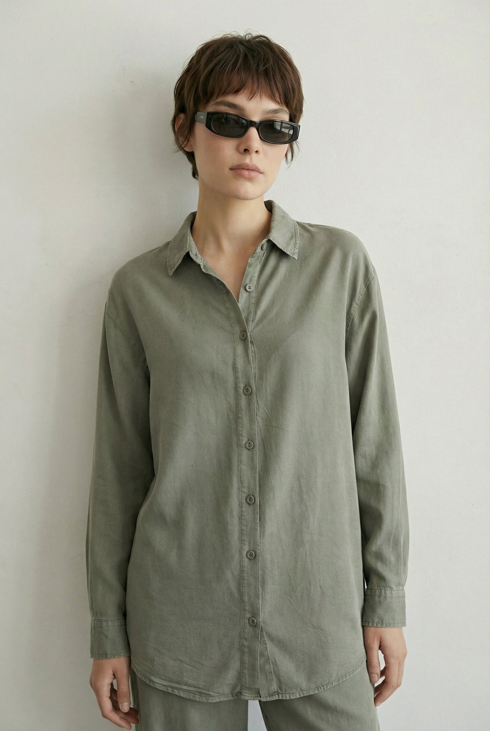 Tensel Kumaş Gömlek Haki