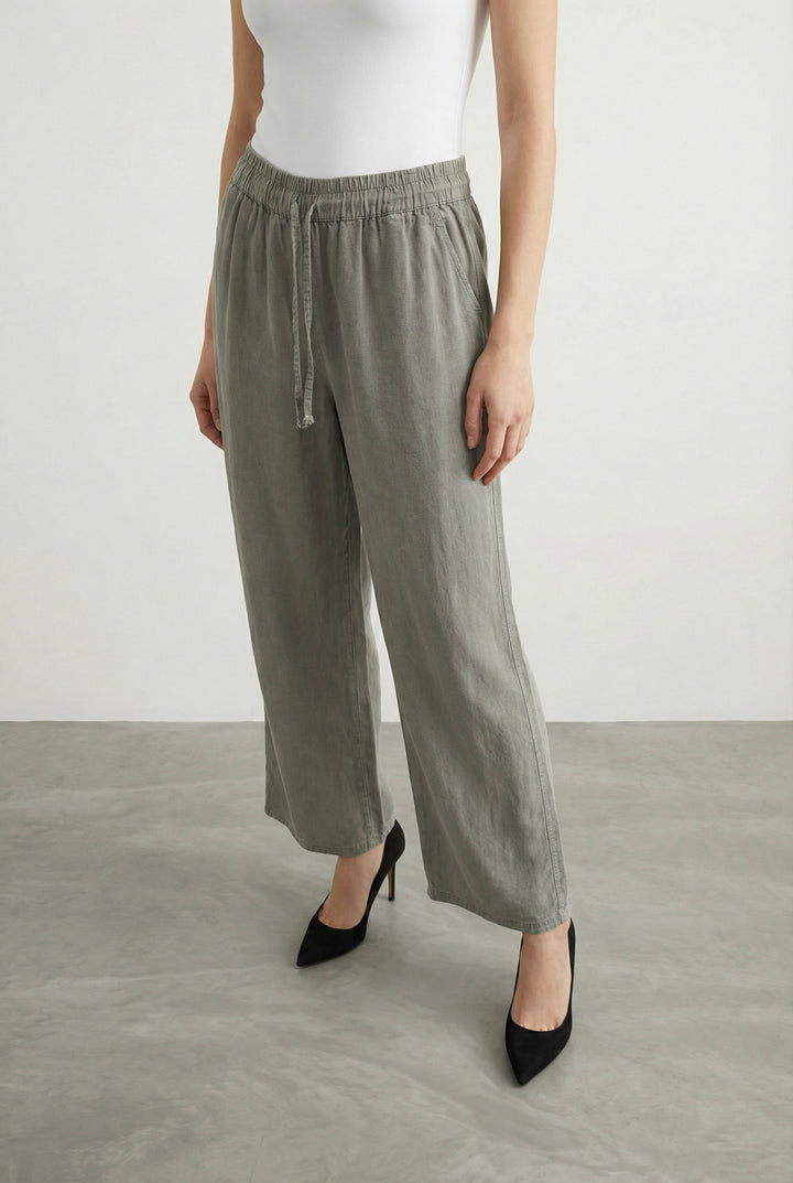 Tensel Kumaş Bol Paça Pantolon Haki