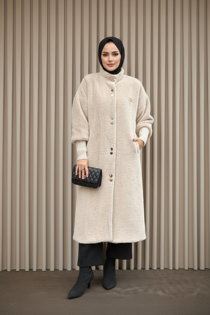 Özel Tasarım Gold Düğmeli Kaban Vizon