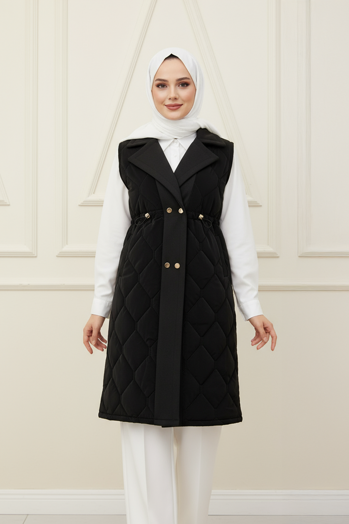 Ara Boy Kapitone Kaşe Detaylı Yelek Siyah