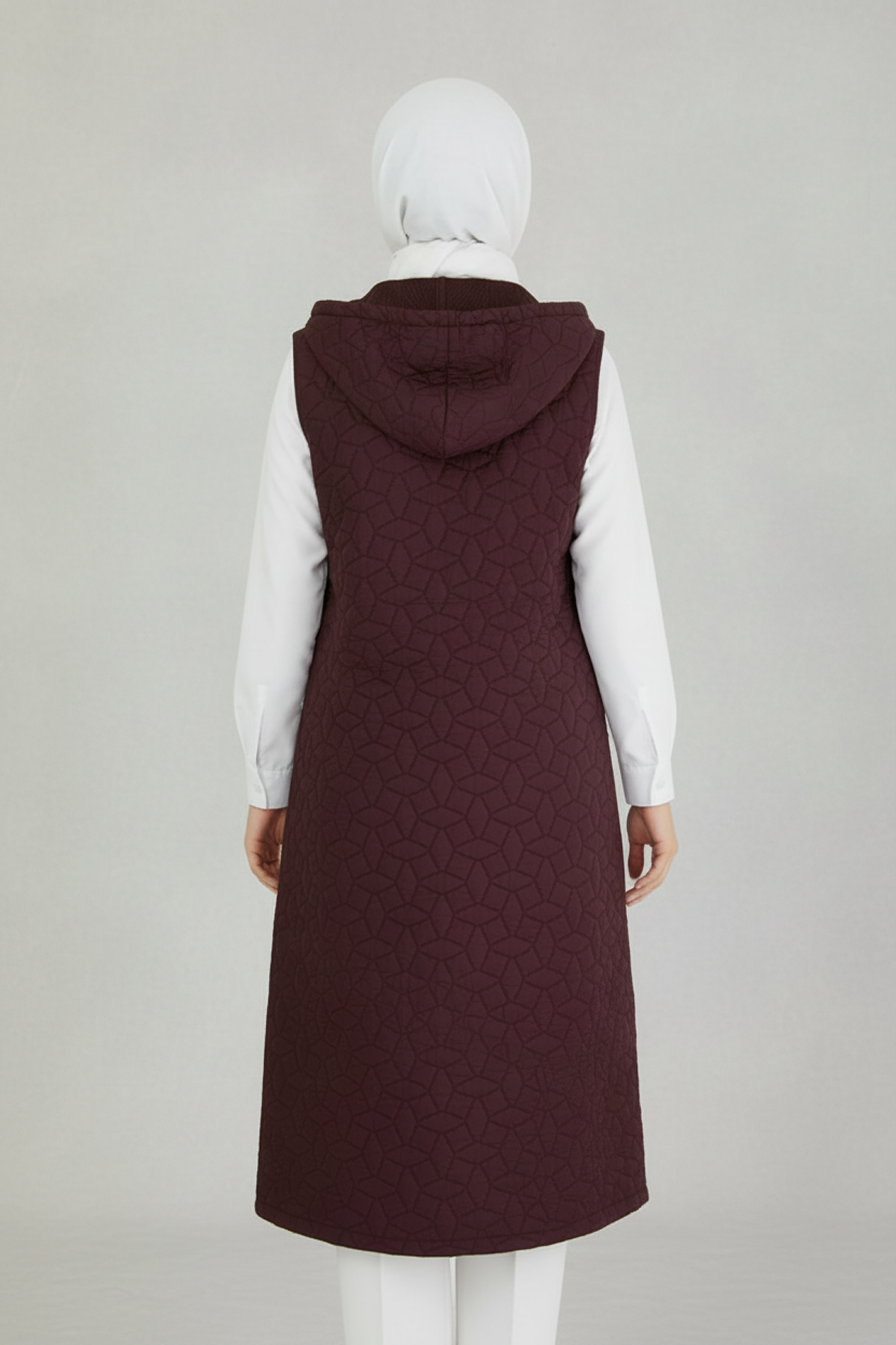 Kapüşonlu Kapitone Kumaş Yelek Kahve