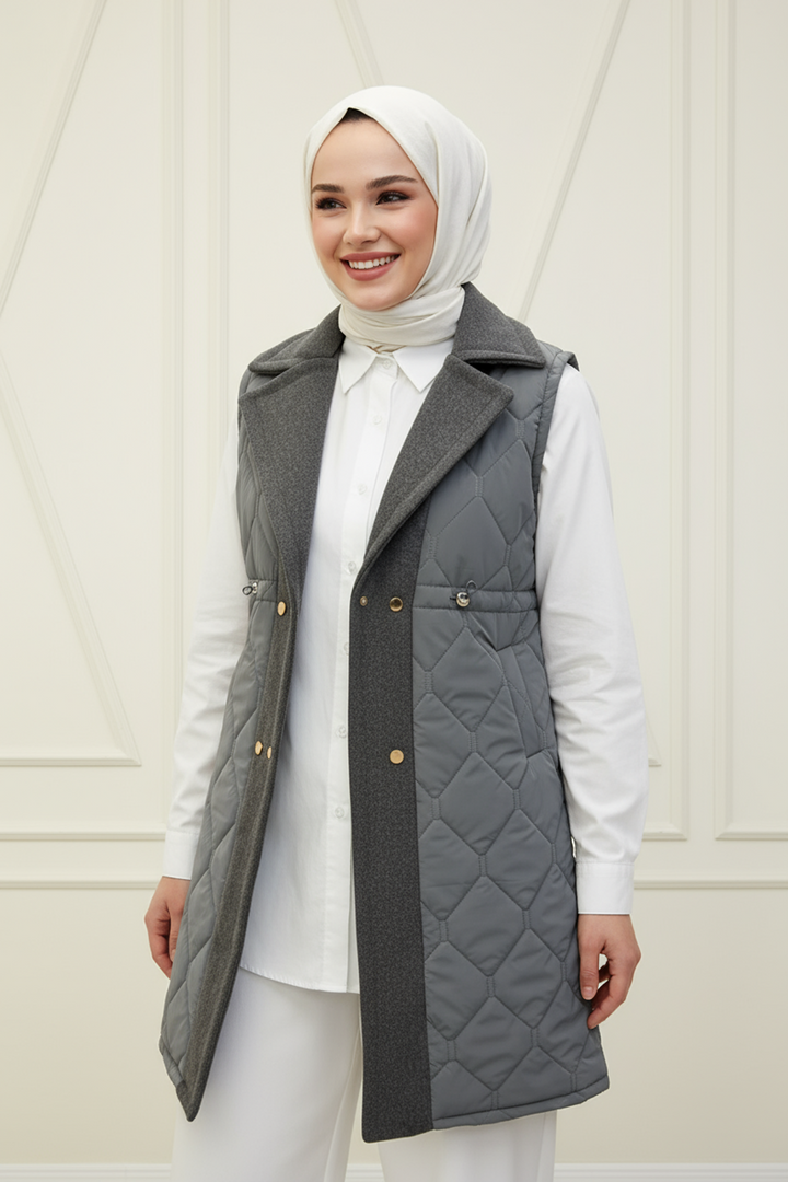 Ara Boy Kapitone Kaşe Detaylı Yelek Gri