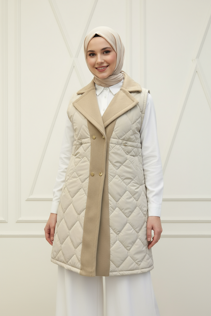 Ara Boy Kapitone Kaşe Detaylı Yelek Bej