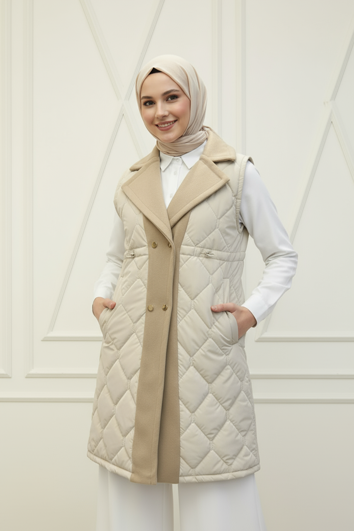 Ara Boy Kapitone Kaşe Detaylı Yelek Bej