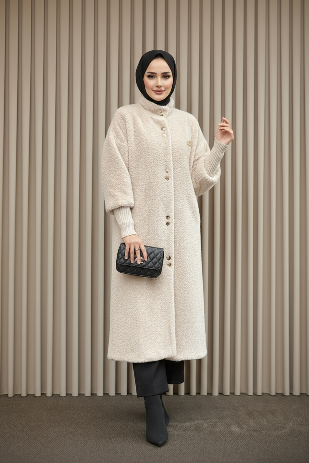 Özel Tasarım Gold Düğmeli Kaban Vizon