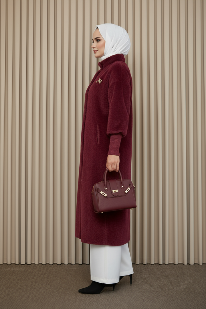 Özel Tasarım Gold Düğmeli Kaban Bordo