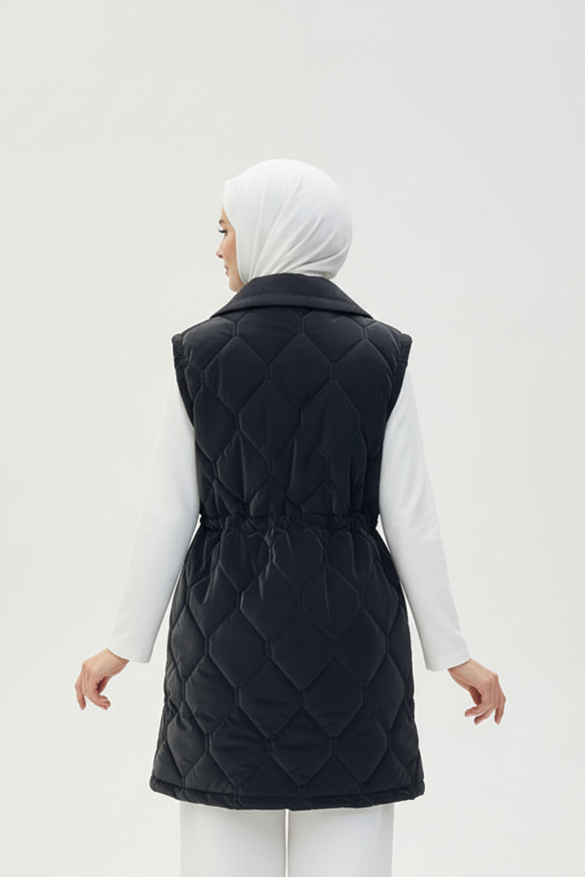 Baklava Desen Premium Kaşe Detaylı Yelek Siyah