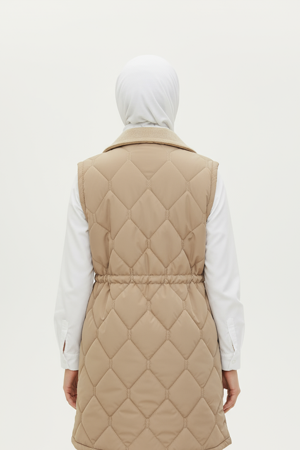 Baklava Desen Premium Kaşe Detaylı Yelek Vizon