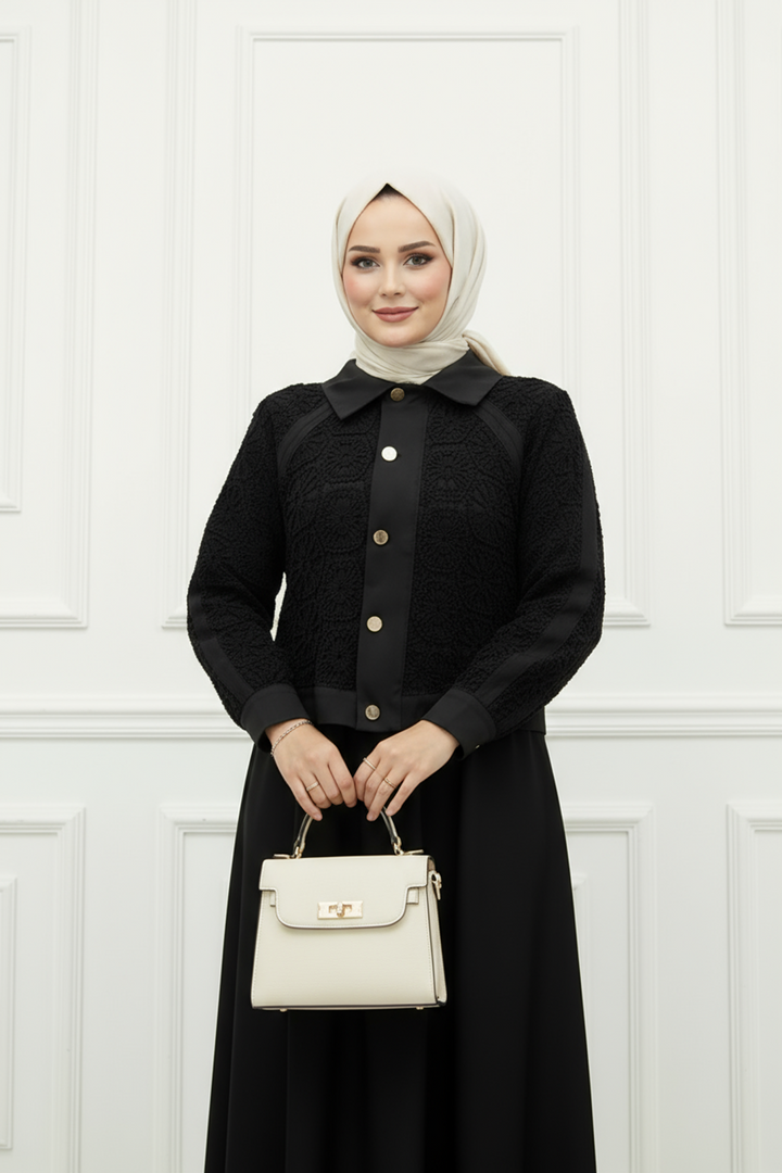 Dantel Detaylı Gabardin Kumaş Takım Siyah