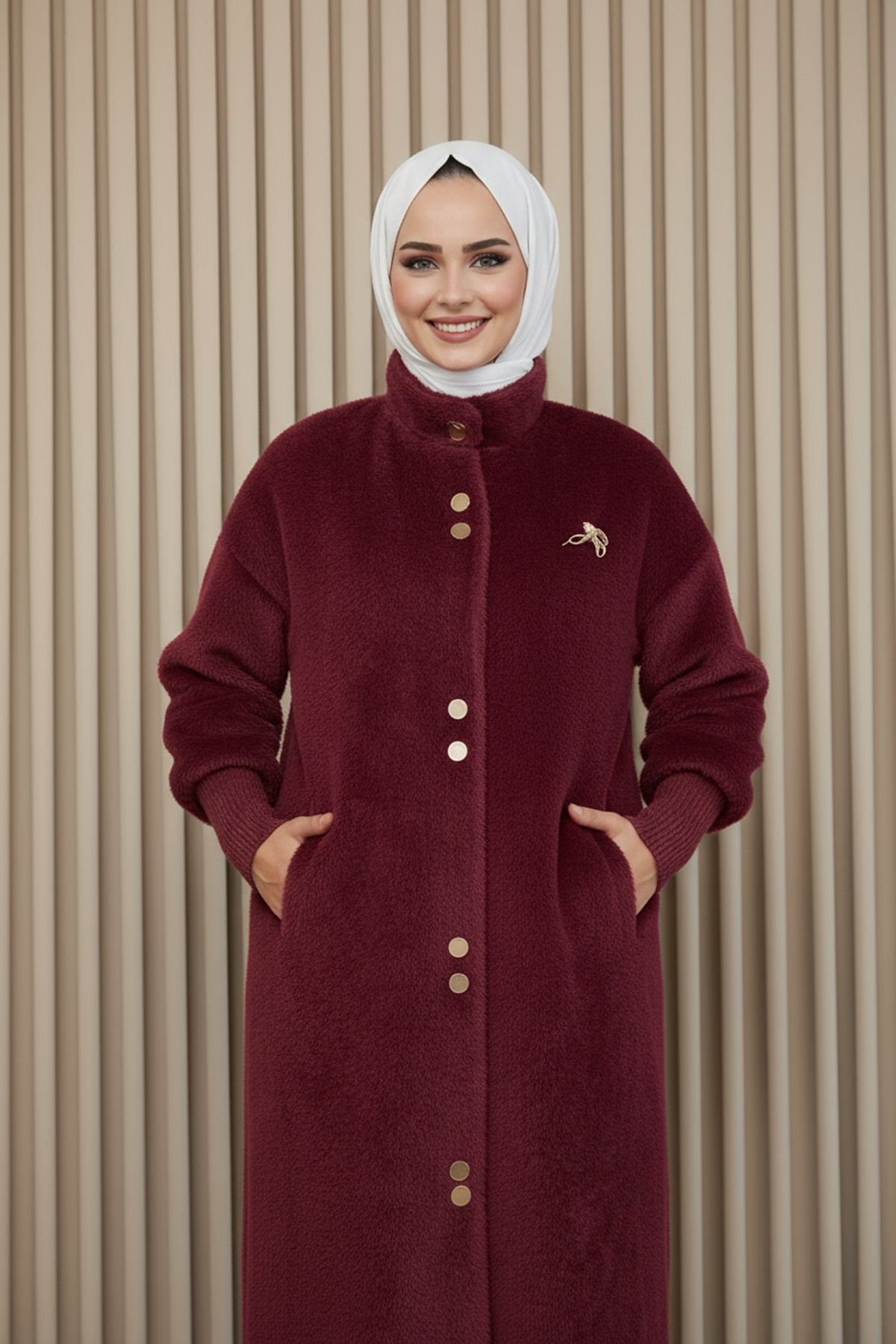Özel Tasarım Gold Düğmeli Kaban Bordo