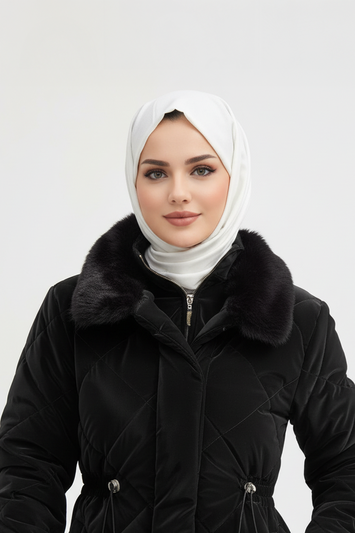 Yakası Kürklü Kapitone Kumaş Mont Siyah