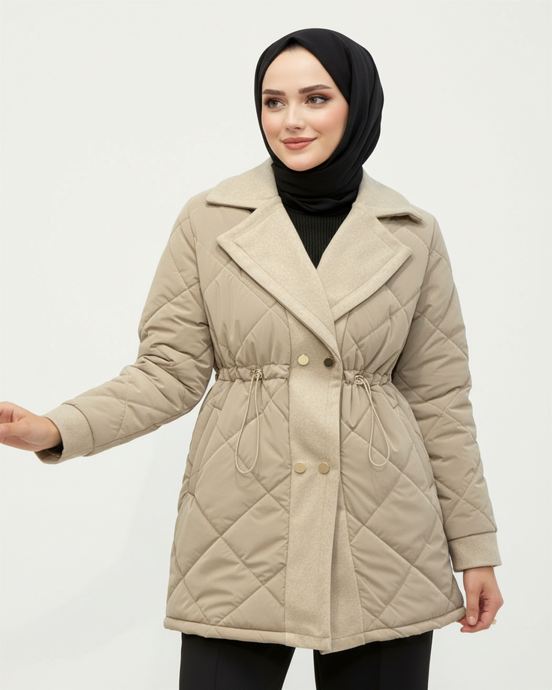 Kaşe Detaylı Kapitone Mont Vizon