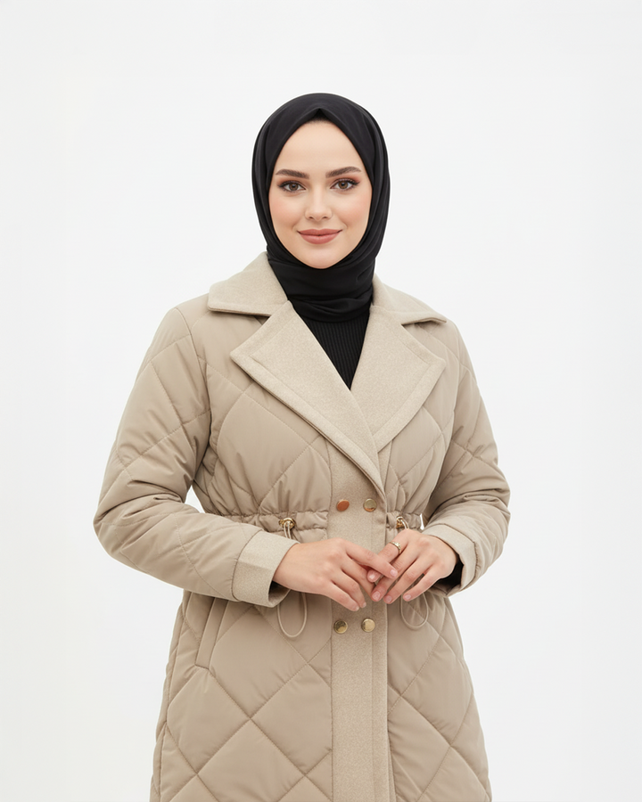 Kaşe Detaylı Kapitone Mont Vizon