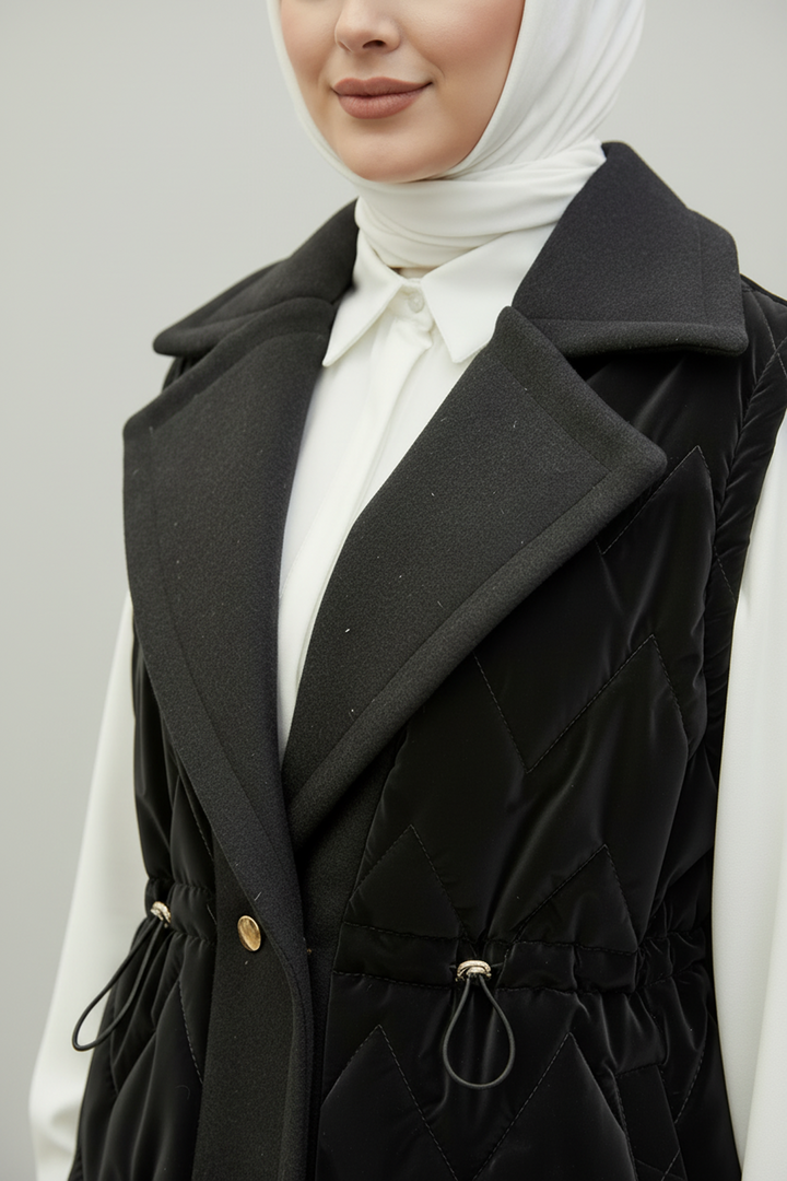 Premium Kaşe Detaylı Yelek Siyah