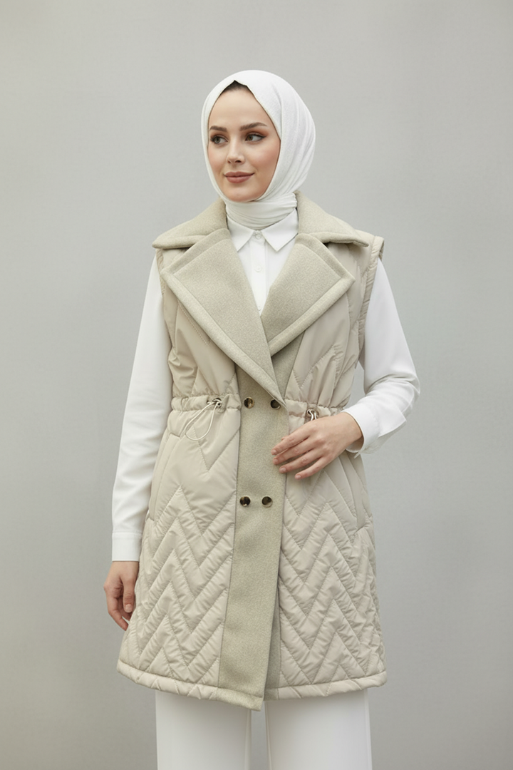 Premium Kaşe Detaylı Yelek Bej
