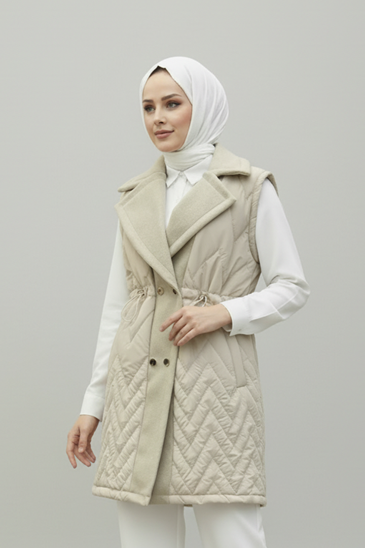 Premium Kaşe Detaylı Yelek Bej