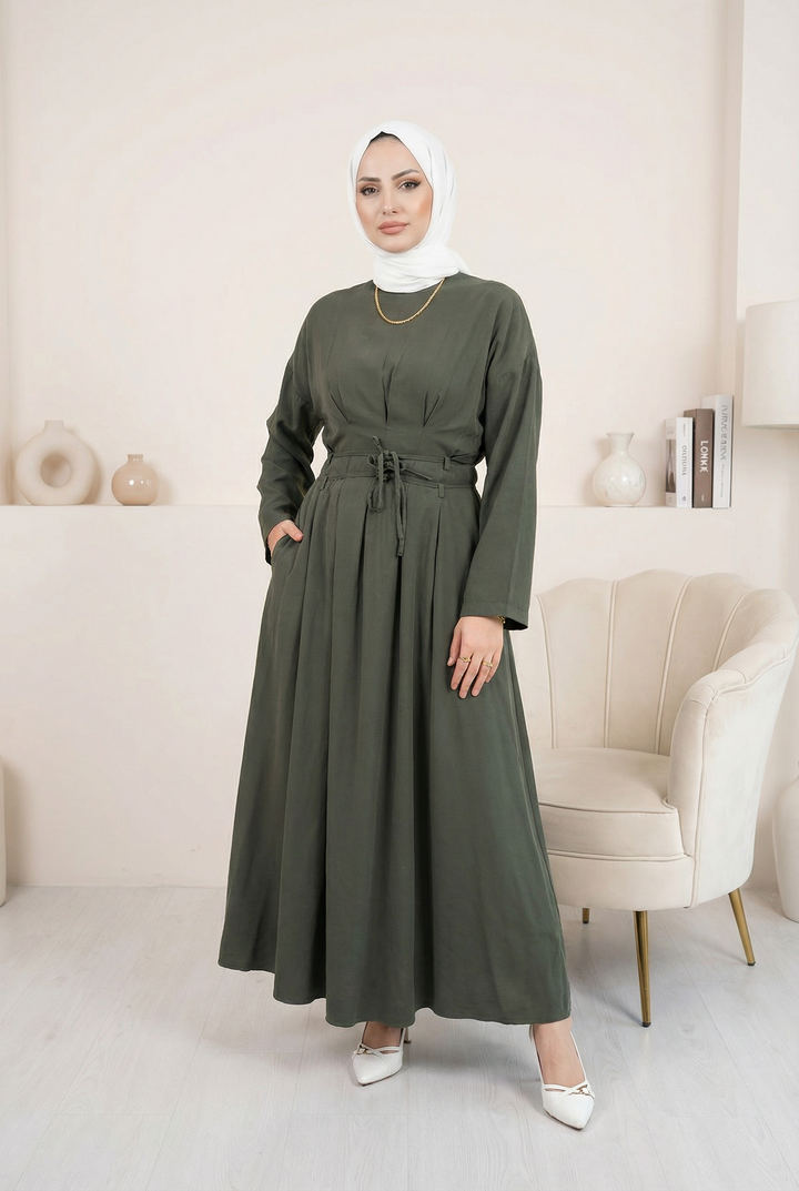 Beli İpli Elbise Haki