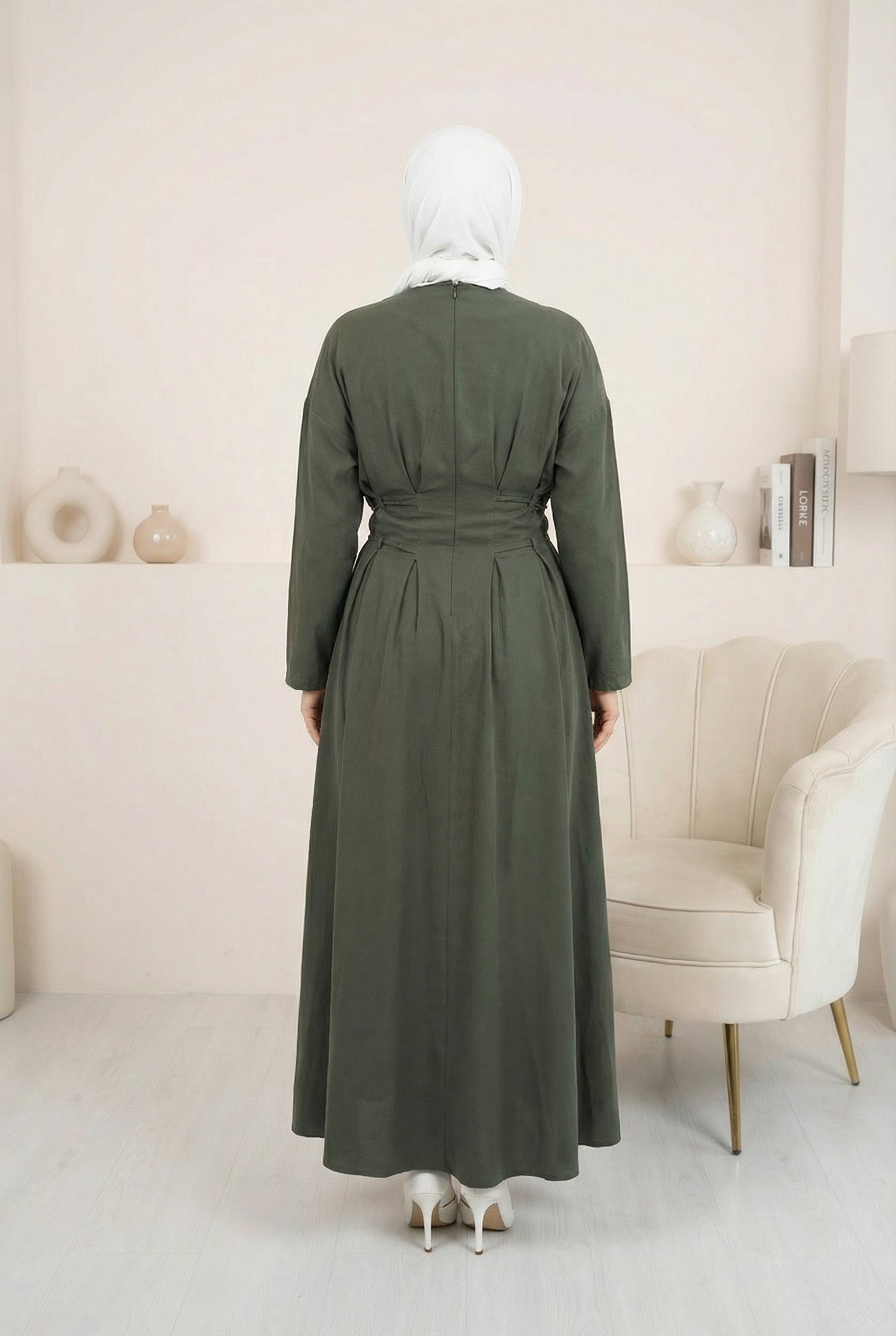 Beli İpli Elbise Haki